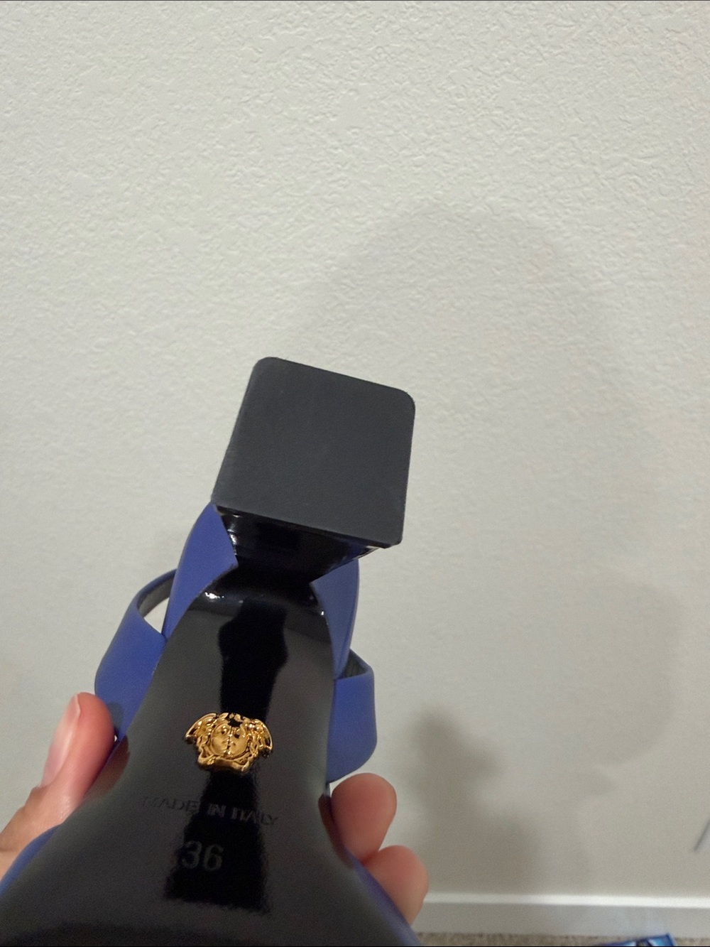 Versace Royal Blue Medusa Pointed Slingback Heels - Picture 4 of 11